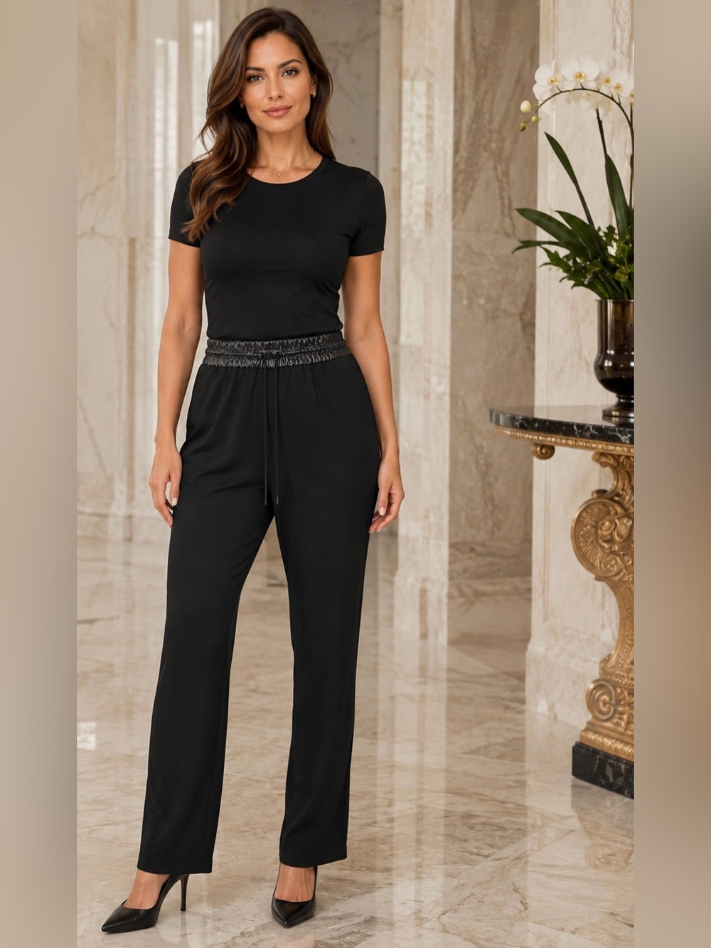 Rag and bone Black Drawstring Pants with Satin Waistband large